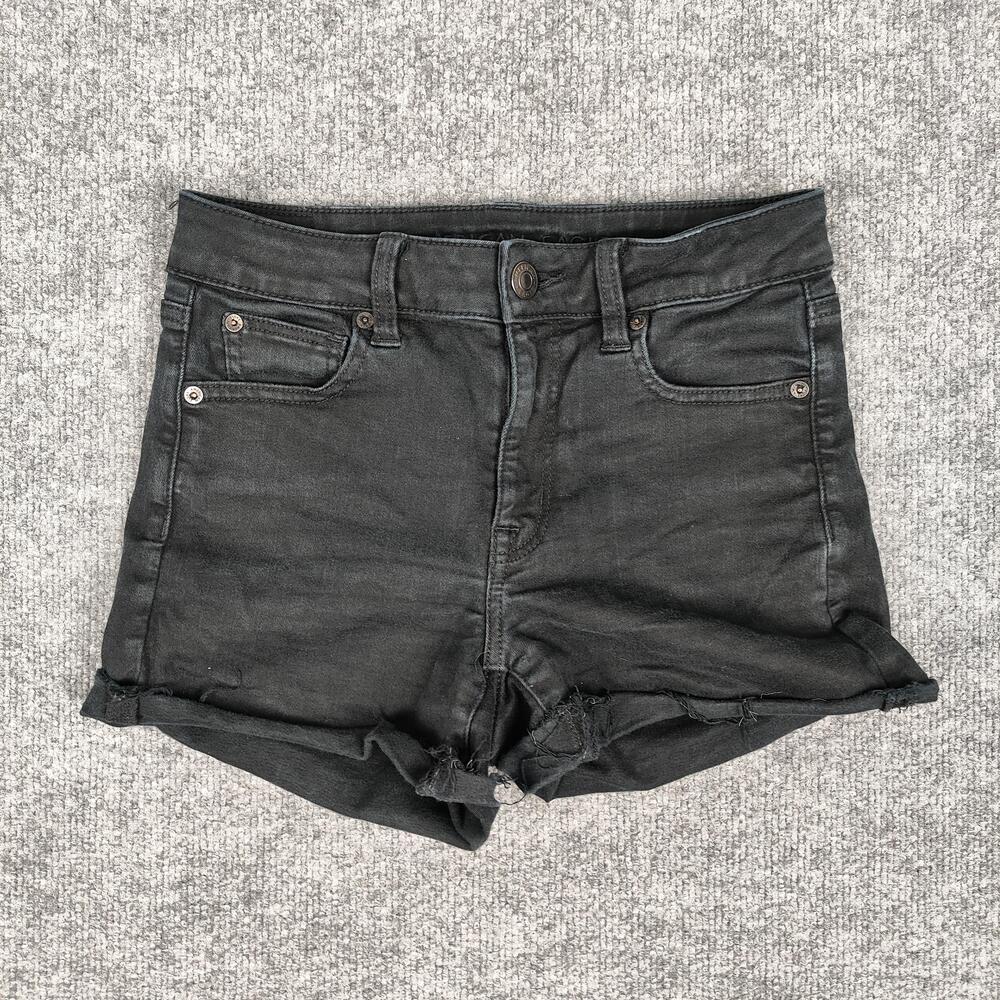 American Eagle Denim Shorts Womens 4 Black Cutoff Raw Hem Stretch Summer Casual